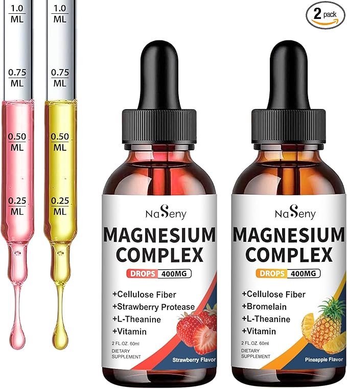 Liquid Magnesium Glycinate,Magnesium Drop for Kids 400mg Liquid Magnesium Complex Hight Absorption Bone Health,Relaxation (2PCS)