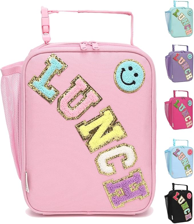 Insulated Lunch Bag for Women Girl Teen large Insulated Kid Lunch Bag,Large Reusable Cute Cooler Bag for School Work Picnic,Pink Alphabet