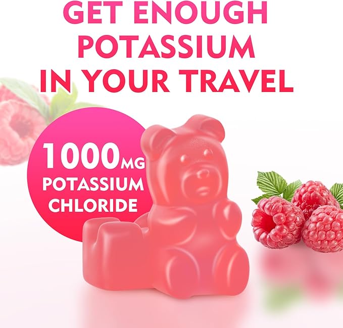 2 Pack Potassium Gummies, Potassium Chloride 1000mg for Adults, Sugar-Free Potassium Supplement Gummies Support Electrolyte Balance & Leg Cramps for Women & Men, Raspberry Flavor, 120 Count