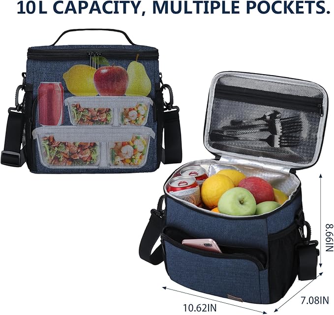 Gloppie Lunch Box for Men Women Insulated Lunch Bag Reusable Lunch Cooler Bag, Blue