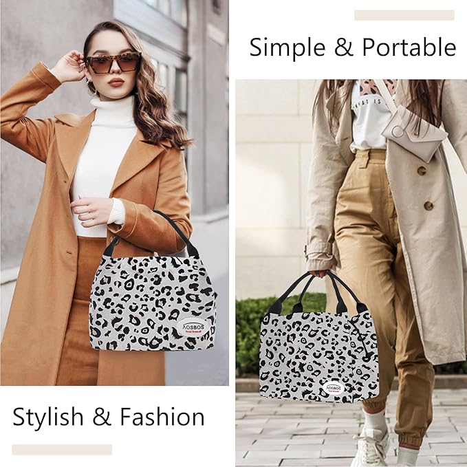 Aosbos Lunch Bags for Adult Lunch Box for Women Insulated Lunch Cooler Bag Loncheras Para Mujer Meal Prep Lunch Pail Lunch Tote Bag for Work Office Picnic, Leopard