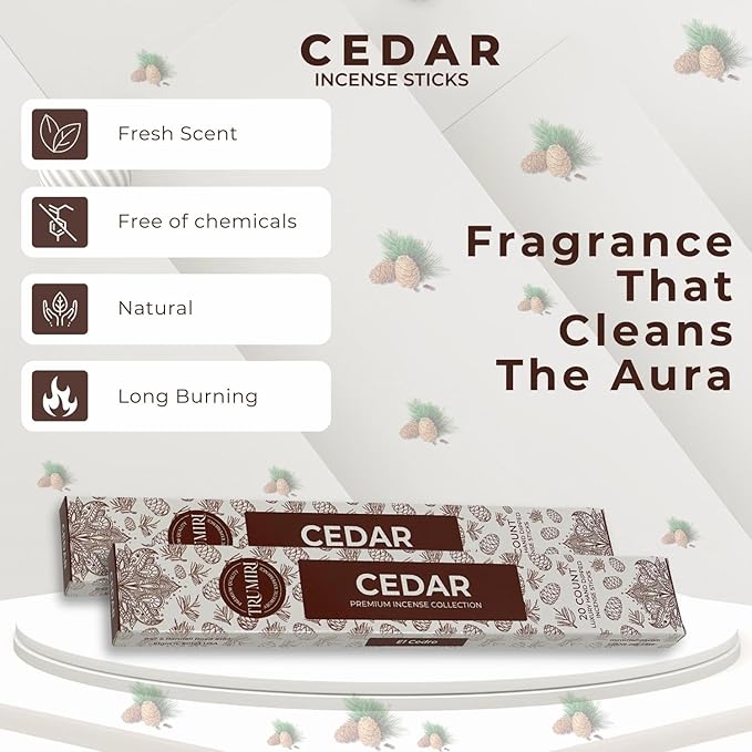 Cedar Incense Sticks - Total 40 Insence-Sticks - Dual Pack of 20 Insense - Inciensos - Inscents - Natural Non Toxic Ingredients - Incents - Incence - Inscense - Insents