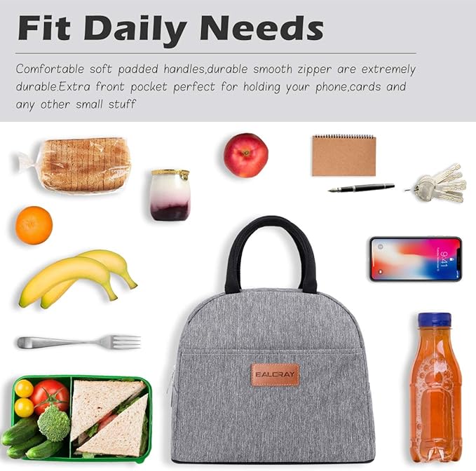 BALORAY Lunch Bag for Women Men Insulated Lunch Box for Adult Reusable Lunch Tote Bag for Work, Picnic or Travel (Grey)