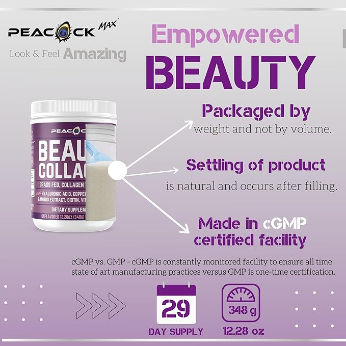 Beauty Collagen Peptides Grape Seed Extract Biotin Pasture Raised Bovine Bamboo Extract Vitamin A C D3 E Copper (24.54 oz (Pack of 2))