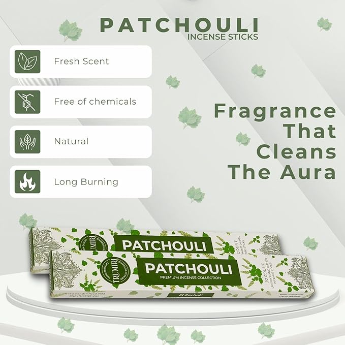 Patchouli Incense Sticks - Total 40 Insence-Sticks - Dual Pack of 20 Insense - Inciensos - Inscents - Natural Non Toxic Ingredients - Incents - Incence - Inscense - Insents