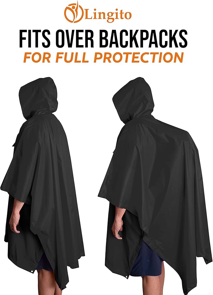 Heavy Duty Rain Poncho for Backpacking, Waterproof Lightweight for Adults, Military, Emergency, Camping, Men, Women