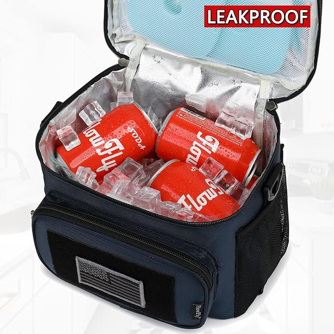 FlowFly Lunch Bag, Insulated Cooler, Thermal Lunch Box Tote with MOLLE/PALS Webbing, Adjustable Padded Shoulder Strap, for Tactical Men Women Adults and Boys Girls Kids (Cyan, Medium)