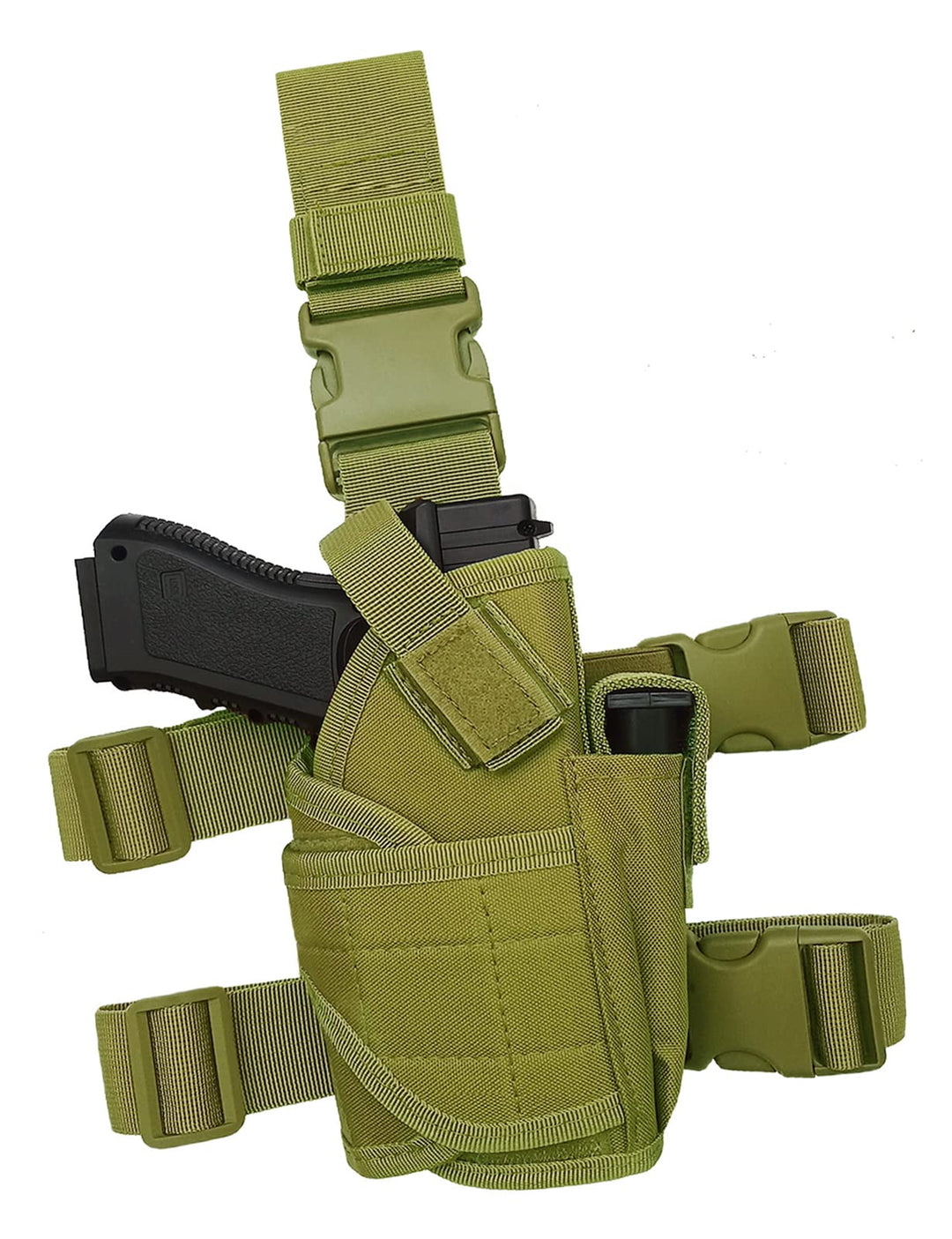 Molle Tactical Pistol Thigh Gun Holster, Drop Leg Holster, Right Hand Adjustable (C-Green)