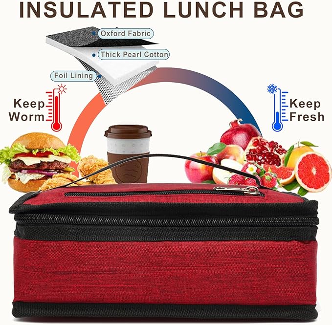 FlowFly Small Insulated Lunch box Portable Soft Bag Mini Cooler Thermal Meal Tote Kit with Handle for Work & School, Red