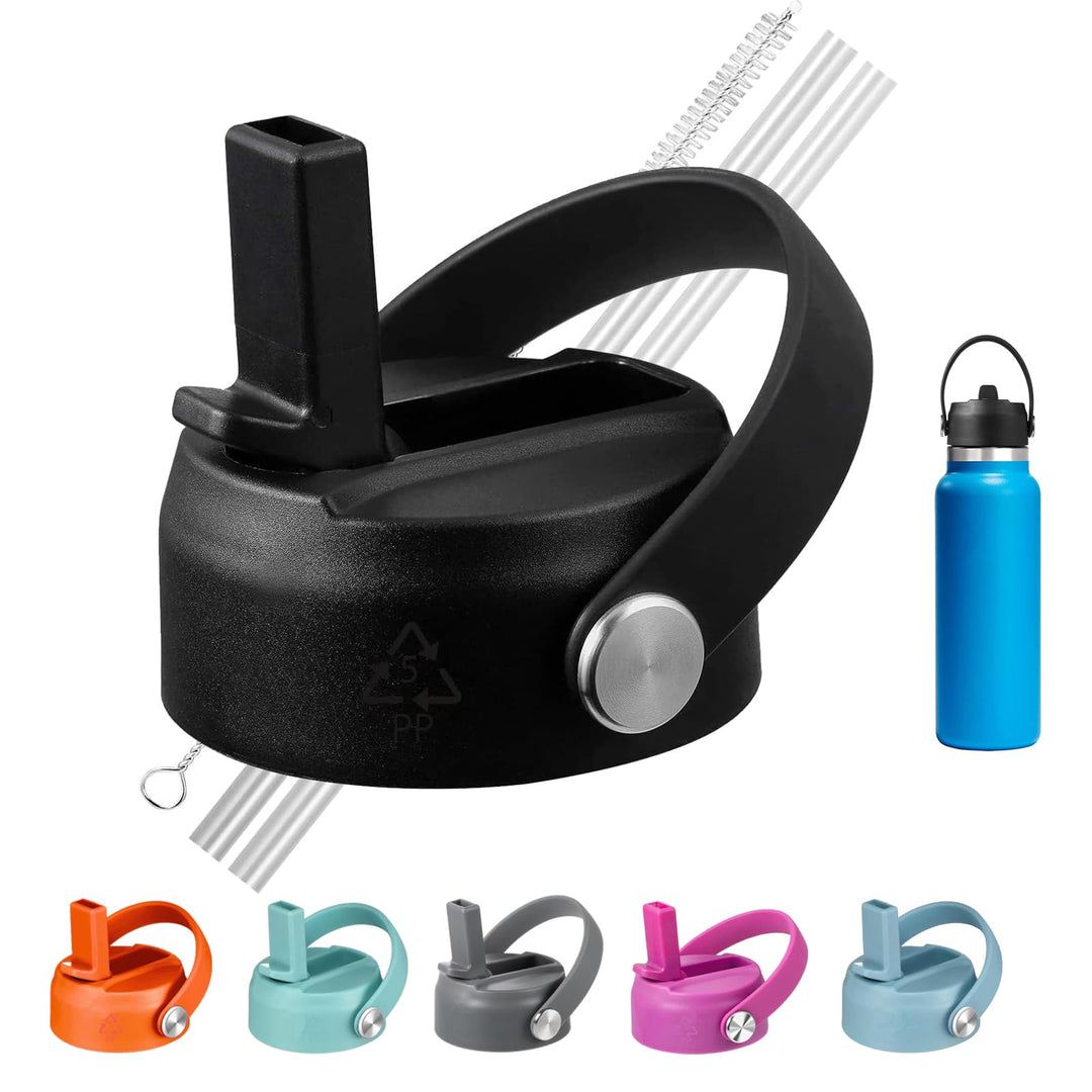 Straw Lid for Hydroflask Wide Mouth, hydroflask lids with straw 12 18 20 32 40 64 oz, Replacement Straw Cap for Hydroflask, Top Sport Bottle Lids Accessoriess(Black)