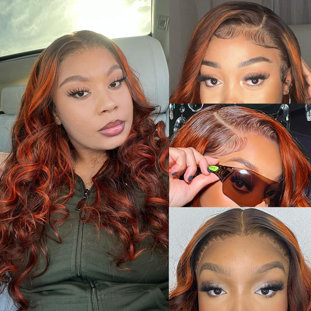 Lainss P4/350 Body Wave Lace Front Wigs Human Hair Brown Ginger Colored Wigs 13X4 Hd Lace Frontal Highlight Ombre Wig Human Hair