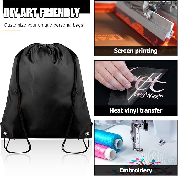 60 Pieces Drawstring Backpack Bulk Cinch Sackpack Ployster Drawstring Bags for Gym Party Trip(Black)
