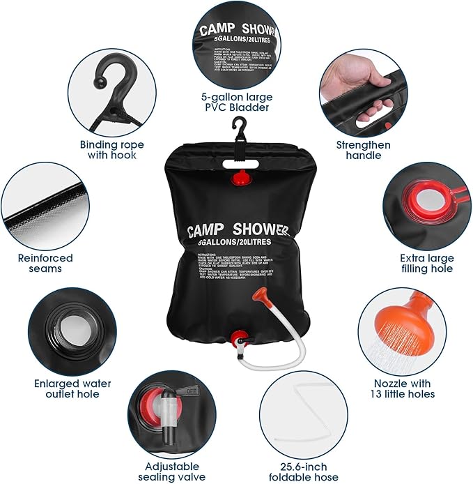 2 Set or 1set Solar Camp Shower Camping Shower Bag Solar Shower Bag Solar portabler Shower for Camping Solar Showers for Camping Camping Shower