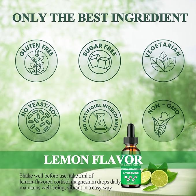 Cortisol Supplements for Women & Men, Cortisol Calm Detox Manager Reducer w. Magnesium Ksm-66 Ashwagandha L-Theanine Vitmain D3 K2 B6, Cortisol Liquid Drop for Recess Mood & Hormone Balance, Lemonade