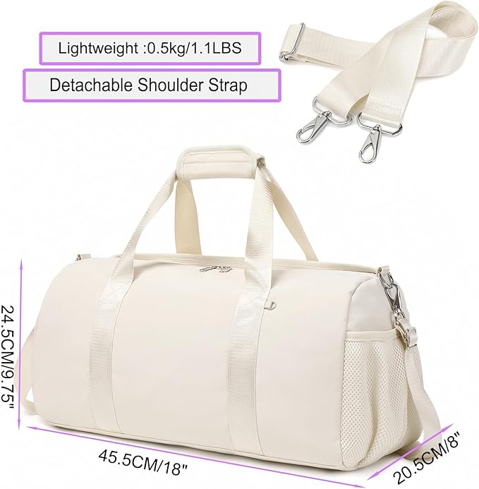 Dance Bag for Girls Ballet Bag Gym Bag Sports Travel Duffle Overnight Weekender Bag Water Resistant Yoga Bags with Shoes Compartment Beige