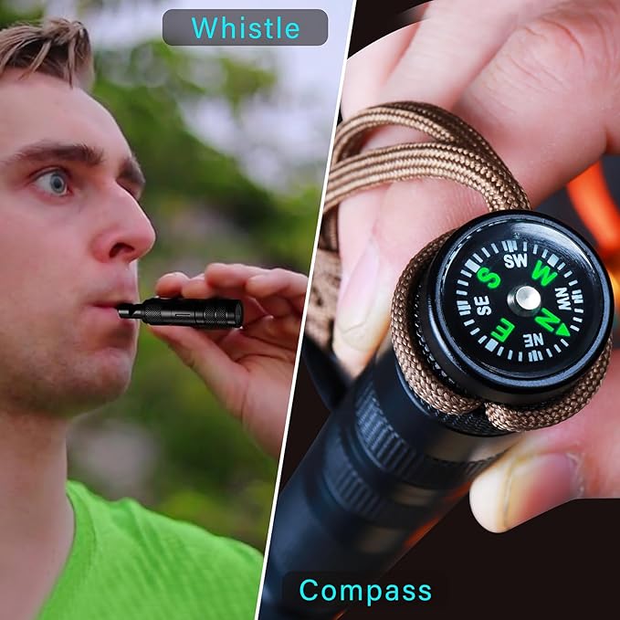 All-in-1 Multitool kits, Camping Survival Multi tool Flashlight+Fire Starter+Whistle+Compass+Window Breaker 9 In 1 EDC Gadgets for campers, Hiker, Surviver and Great Gifts for Men