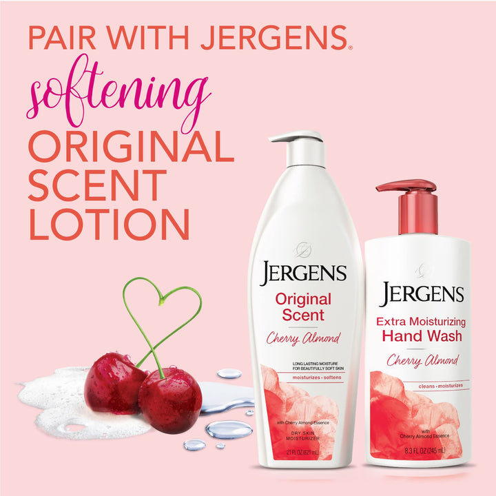 Jergens Extra Moisturizing Hand Soap, Liquid Soap Refill with Jergens Cherry Almond Scent, Hand Wash For Dry Hands, 8.3oz, Pack of 3
