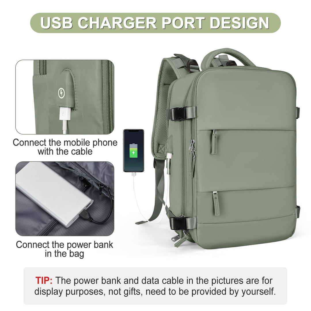 coofay Large Travel Backpack For Women Men Airline Approved Carry On Backpack Flight Approved Waterproof Sports Luggage Backpack Casual Daypack Small Hiking Backpack Grey Green