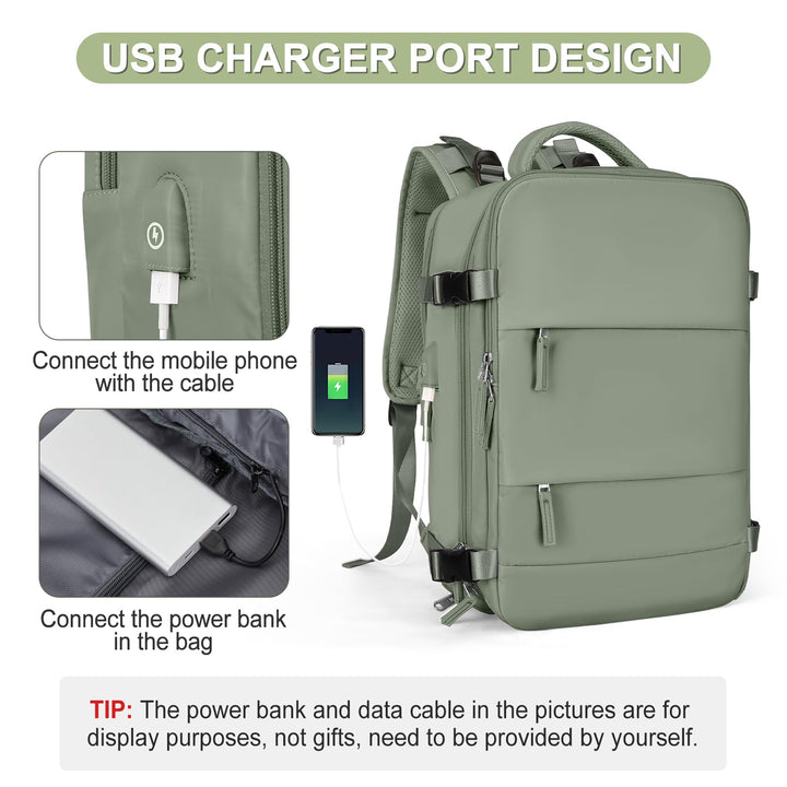 coofay Large Travel Backpack For Women Men Airline Approved Carry On Backpack Flight Approved Waterproof Sports Luggage Backpack Casual Daypack Small Hiking Backpack Grey Green
