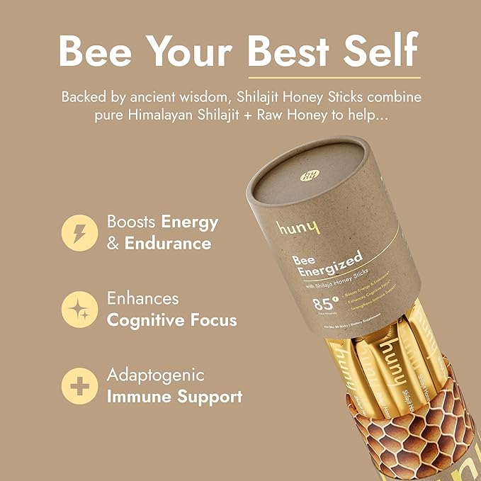 Bee Energized with Shilajit Honey Sticks | 85+ Trace Minerals for Clean Energy, Focus & Immune Support | Pure Himalayan Shilajit for Men & Women | 30 Count (Pack of 1)
