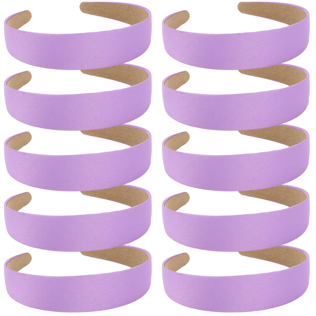 Wecoe Hairband, 10 Pack Light Purple Satin Headbands 1.3 Inch Wide, Non Slip Fashion Hair Bands for Women and Girls, DIY Holiday Hair Accessories, Diademas Coreanas Para Mujer