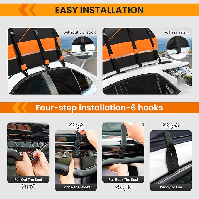 Sailnovo Rooftop Cargo Carrier Waterproof 20 Cubic Feet Car Roof Rack Cargo Carrier Roof Cargo Bag for All Cars with/Without Rack, Includes Anti-Slip Mat, 6 Door Hooks & Waterproof Curtain