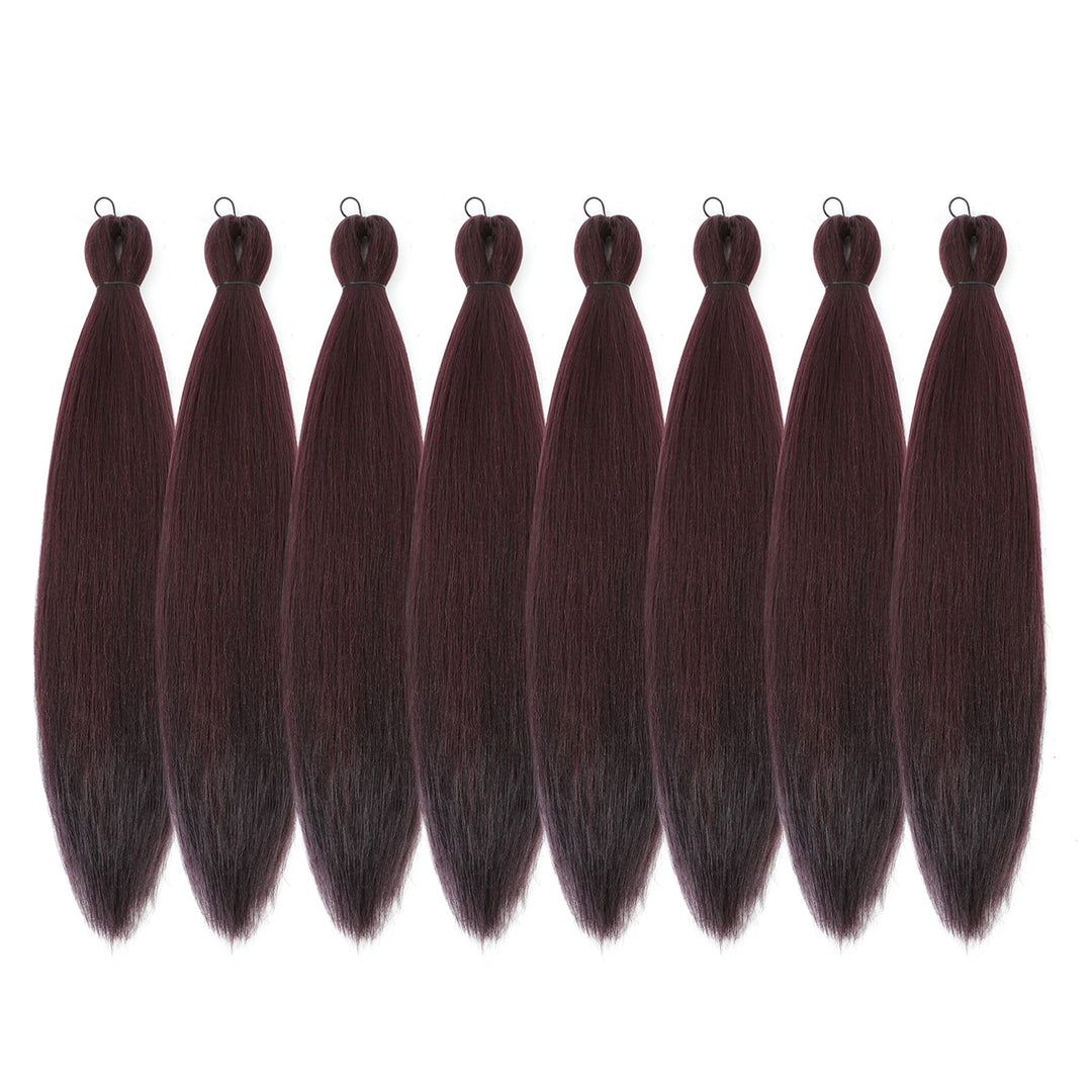 DIFUNEE Pre-stretched Braiding Hair - 24 Inch 8 Packs Burgundy/Wine Red Long Braiding Hair For Twist or Box Braids, Yaki Texture Hot Water Setting Synthetic Braiding Hair Extensions (24 Inch, 99J-8P)