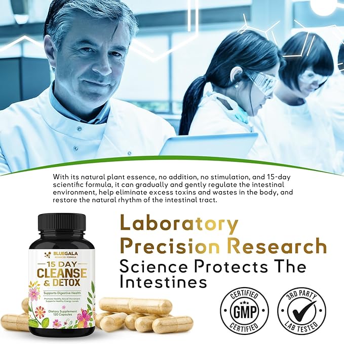 Colon Cleanse, 15 Day Cleanse, with Natural Ingredients such as Senna Leaf, Cascara Sagrada Bark and Psyllium Husk Powder, Supports Gut and Digestive System, Non-GMO, For Men and Women, 120 Capsules