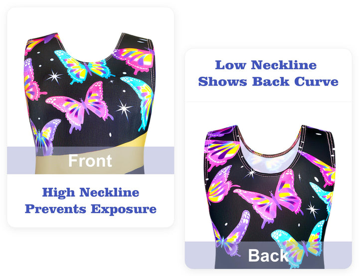 Domusgo Gymnastics Leotards for Girls Size 8-9 Years Old Black Gold Butterfly Tumbling Outfits