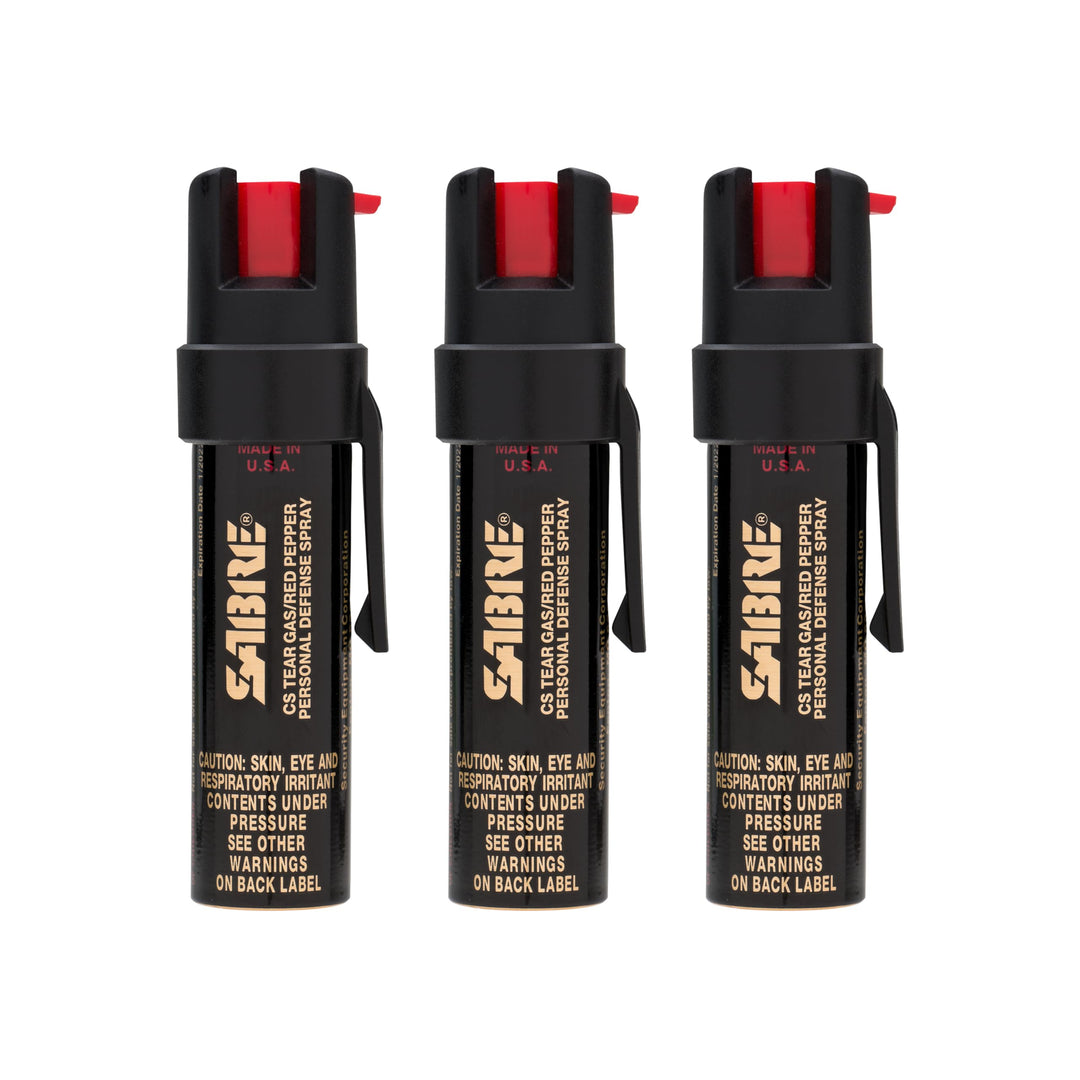 SABRE Advanced Pepper Spray, 3-in-1 Formula Contains Maximum Strength Pepper Spray, CS Military Tear Gas and UV Marking Dye, Compact Belt Clip for Easy Carry and Fast Access, 35 Bursts, 0.67 fl oz