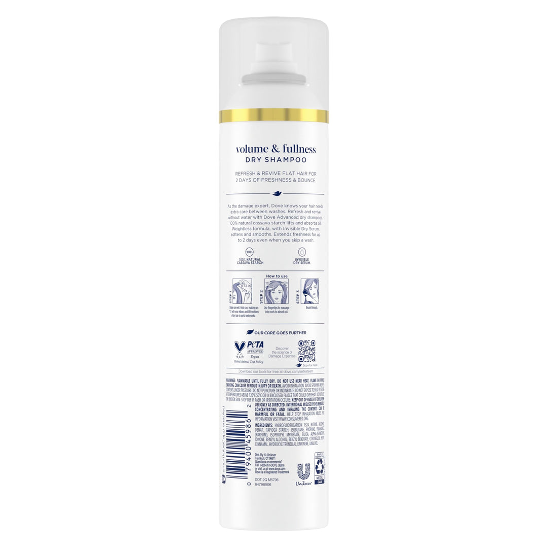 Dove Advanced Advanced Dry Shampoo Volume & Fullness Refresh & Revive Flat Hair Without Water for 2 Days of Freshness & Bounce 7.3 oz