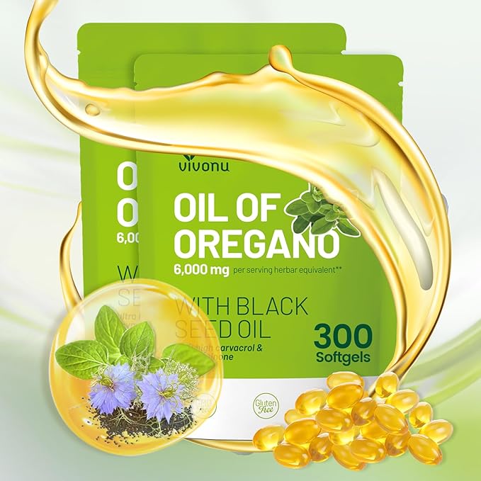 Oil of Oregano Capsules, Balanced Oil of Oregano with Black Seed Oil, Organic Oregano Oil Softgels,Carvacrol,Thymoquinone, Non-GMO