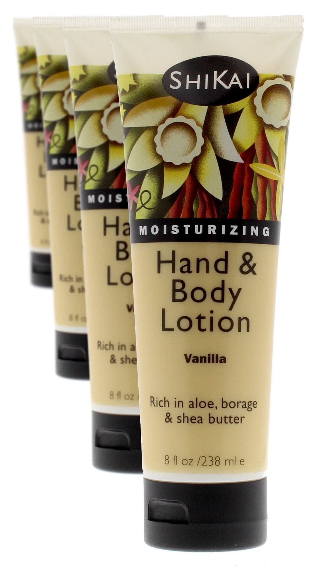 Shikai Vanilla Hand & Body Lotion (8Oz, Pack Of 4) | Daily Moisturizing Skincare For Dry And Cracked Hands | With Aloe Vera & Vi