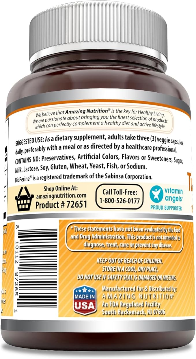 Amazing Formulas Turmeric Curcumin & Ginger with BioPerine Supplement | 2250 Mg | 90 Veggie Capsules | Non-GMO | Gluten Free | Made in USA