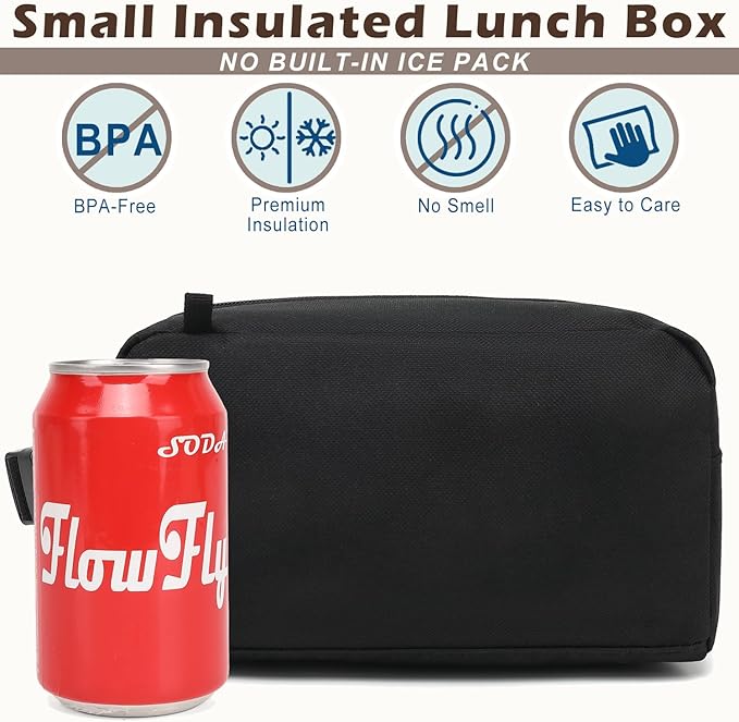 FlowFly Small Insulated Lunch box Portable Soft Bag Mini Cooler Thermal Meal Tote Kit with Buckle for Work, BlackWithBuckle