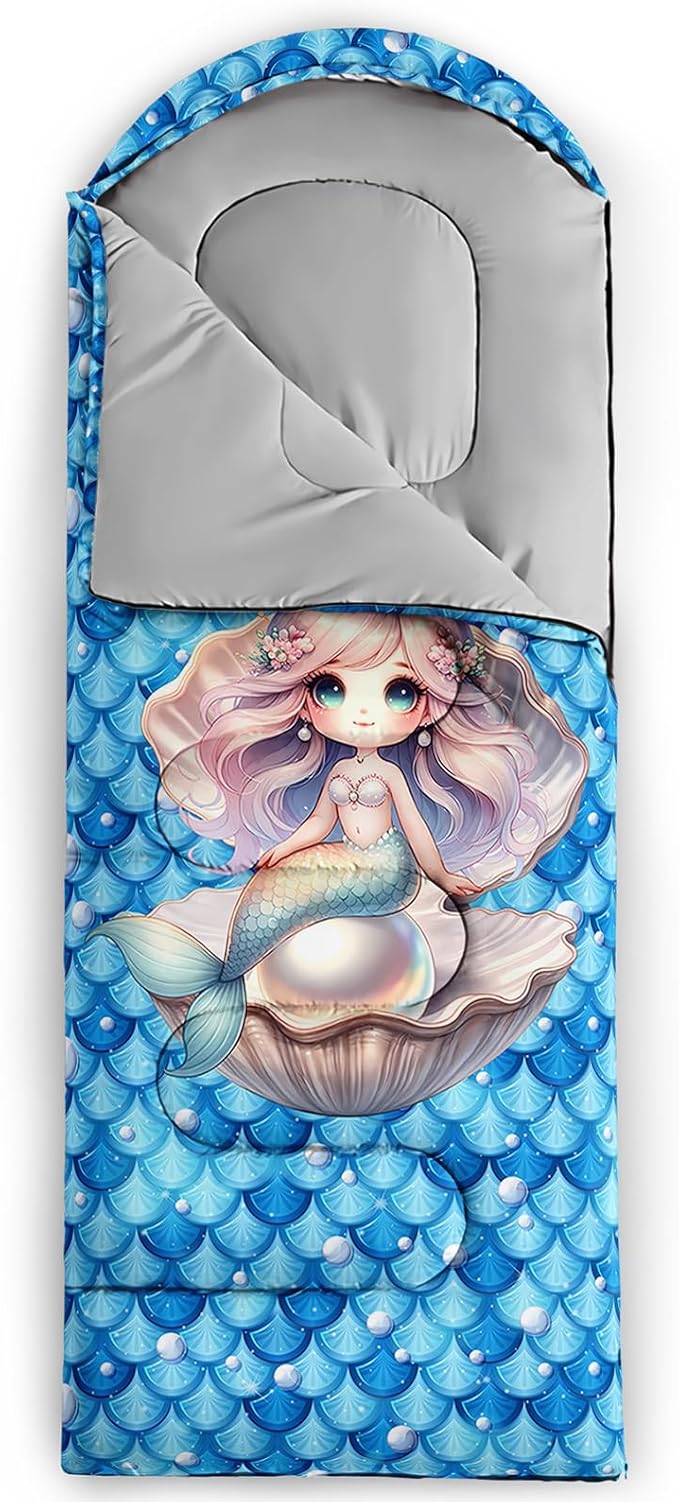 AILONEN Cartoon Fox Camping Sleeping Bag for Boys Girls Adults,Lightweight & Waterproof,3 Season Warm & Cold Weather,Portable,Kawaii Fox Printed Sleeping Bag,Traveling,Camping,Hiking