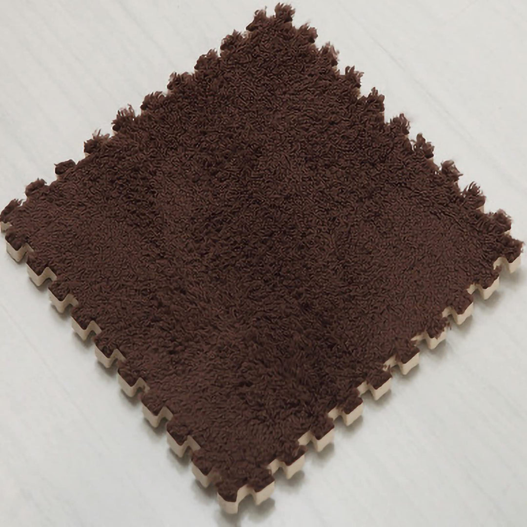easycustomerlee 12pcs Interlocking Carpet Shaggy Soft EVA Foam Mats Fluffy Rugs Protective Floor Tiles Play Mats for Children Kids Room Home Parlor Bedroom(Brown)