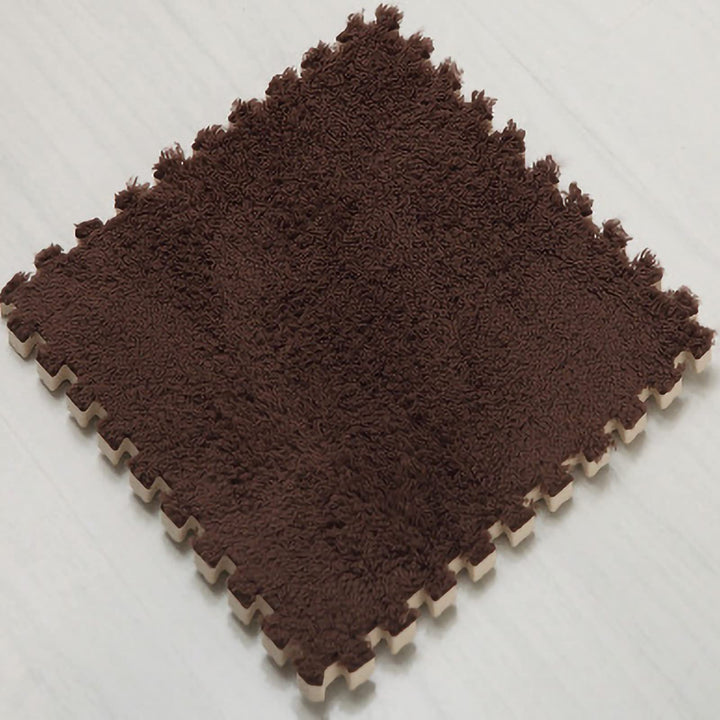 easycustomerlee 12pcs Interlocking Carpet Shaggy Soft EVA Foam Mats Fluffy Rugs Protective Floor Tiles Play Mats for Children Kids Room Home Parlor Bedroom(Brown)