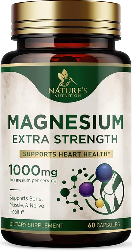 Magnesium Supplement (Citrate Oxide) 1000mg for Best Absorption, Supports Bone, Heart Health, Nerves, Muscles & Metabolism, Nature's Pure Magnesio Vitamin Pills, Bottled in USA, 60 Capsules