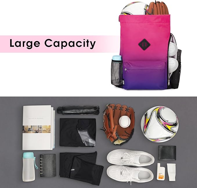 WANDF Drawstring Backpack Sports Gym Bag with Shoes Compartment, Water-Resistant String Backpack Cinch Bag for Women Men (Rose Gradient)