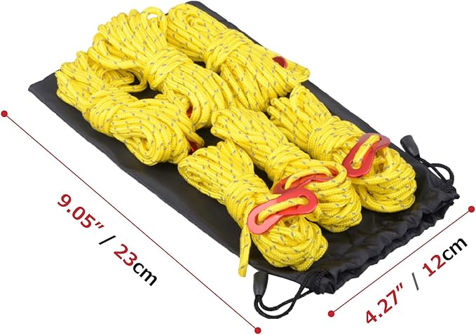 Azarxis Reflective Tent Guide Rope Lightweight Guy Line Cord with Aluminum Adjuster Guyline Tent Cord Tensioner for Camping Hiking Backpacking - Essential Survival Gear 13 Feet