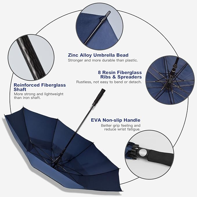 Auto Open Golf Umbrellas 62/68/72 Inch Extra Large Oversize for Business & Home, Ventilated Double Canopy Windproof Waterproof Stick Umbrella for Rain & strong wind