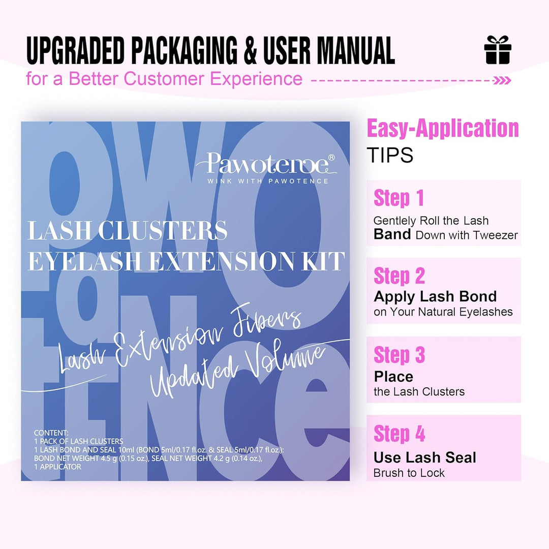 DIY Lash Extension Kit | 50D Individual Lash Clusters 9-16mm | Bond & Seal Included