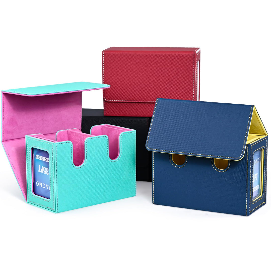 UAONO Deck Box with Dual Commander Displays, Card Storage Box Holds 280+ Single-Sleeved Cards, Trading Card Box Suitable for CCG, MTG, EDH (Blue&Yellow)