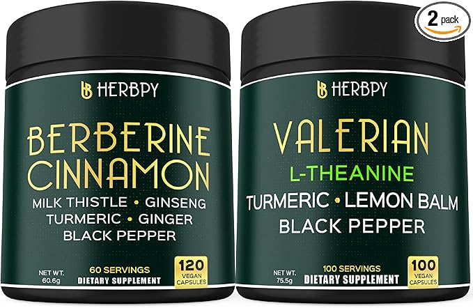 Bundle 7in1 Berberine HCl & 5in1 Valerian Root Supplement - Support Heart Health, Immune, Digestion and Relaxation