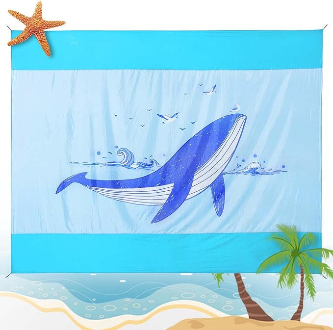 Large Beach Blanket Oversized Beach Mat Intimate Choice of Beach Accessories for Outdoor Travel Camping Hiking Good Gift (XL-BlueWhale)