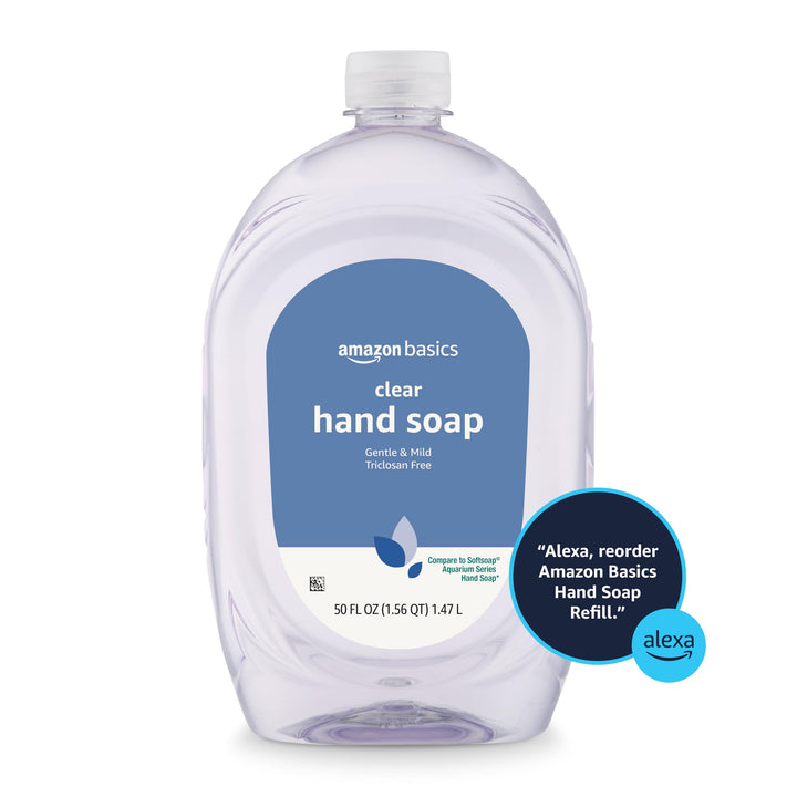 Amazon Basics Gentle & Mild Clear Liquid Hand Soap Refill, Triclosan-Free, 50 Fl Oz (Pack of 2) (Previously Solimo)