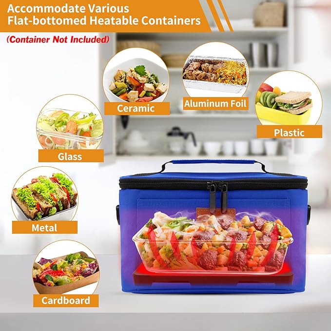 Aotto Portable Electric Lunch Box Food Heater - 110V Portable Oven and Food Warmer, Heated Lunch Box for Adults, Cook, Reheat, and Keep Meals Warm for Travel, Office, and Home - Blue