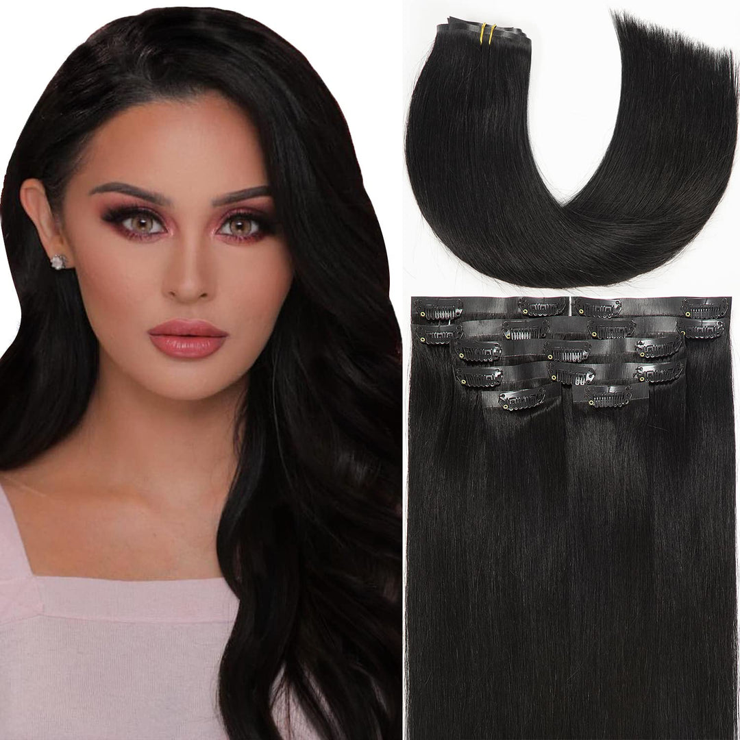 Lacer Hair Seamless Hair Extensions #1 Off Black Ultra Thin Double Weft Pu Invisible Clip In Hair Extensions Remy Human Hair Cli