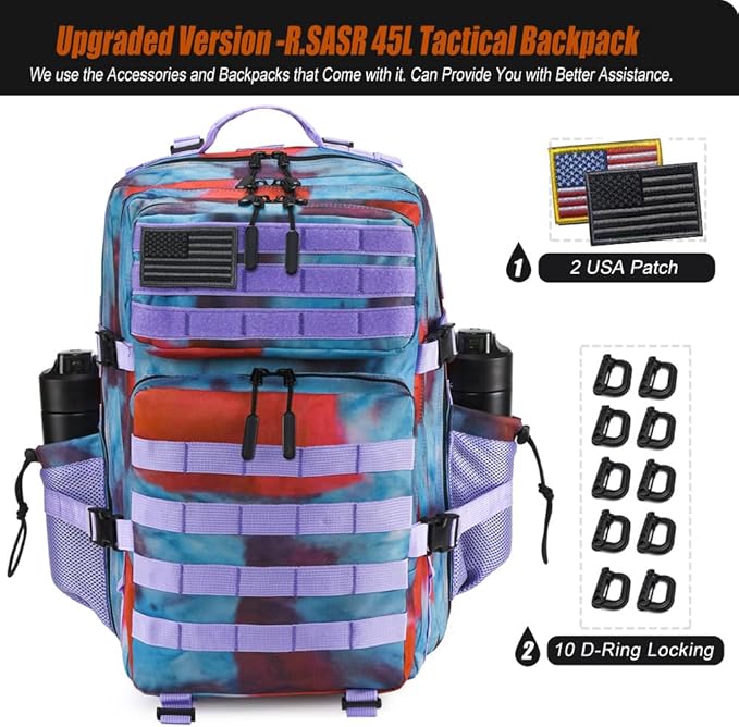 Military Tactical Backpack 45L Large Tactical Backpack for Men, Hiking Rucksack With Bottle Holder